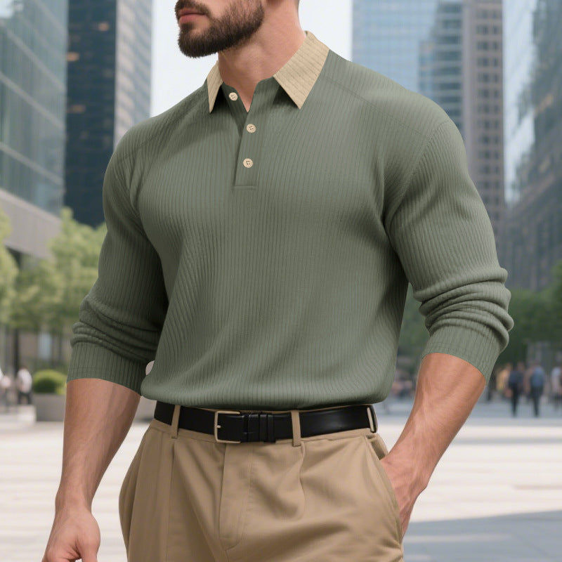 Herren elegantes Poloshirt mit strukturiertem Stehkragen und Knopfleiste Echoarchiv