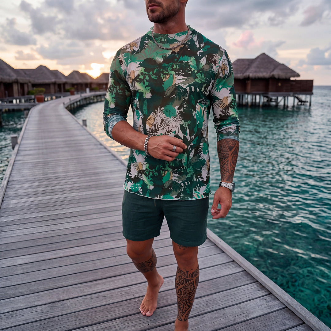 Herren Langarm-Badeoberteil mit floralem Design Echo Archiv