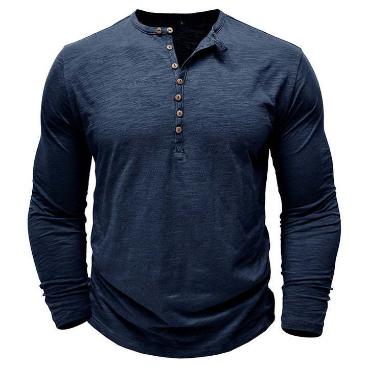 Herren Langarm-Henley-Shirt mit modischem Knopfleisten-Design Echoarchiv