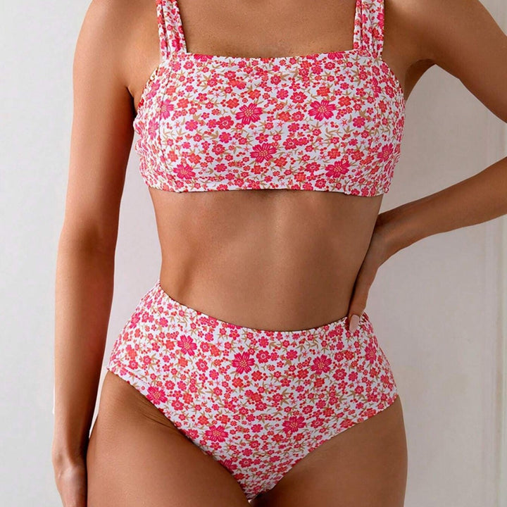 Damen Zweiteiliges Crop-Top Bikini-Set mit floralem Design und breiten Trägern Echo Archiv