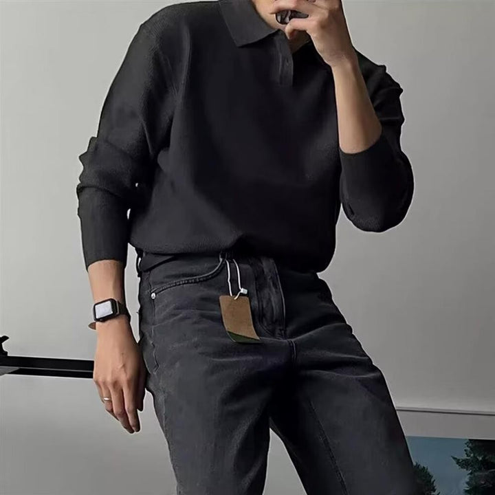 Herren Eleganter Langarm-Polo-Pullover mit Rippstruktur Echo Archiv