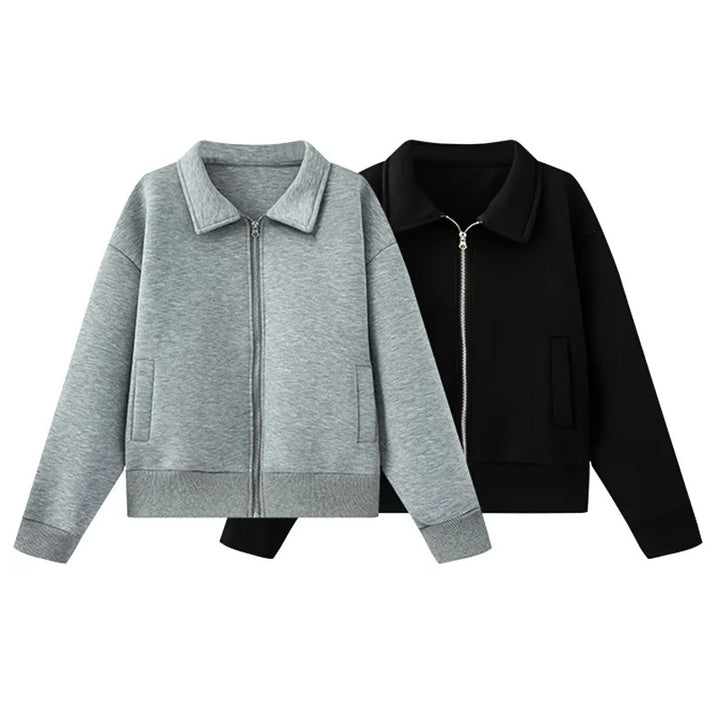 Damen lässige Sweatjacke mit durchgehendem Reißverschluss und Umlegekragen – Célinea