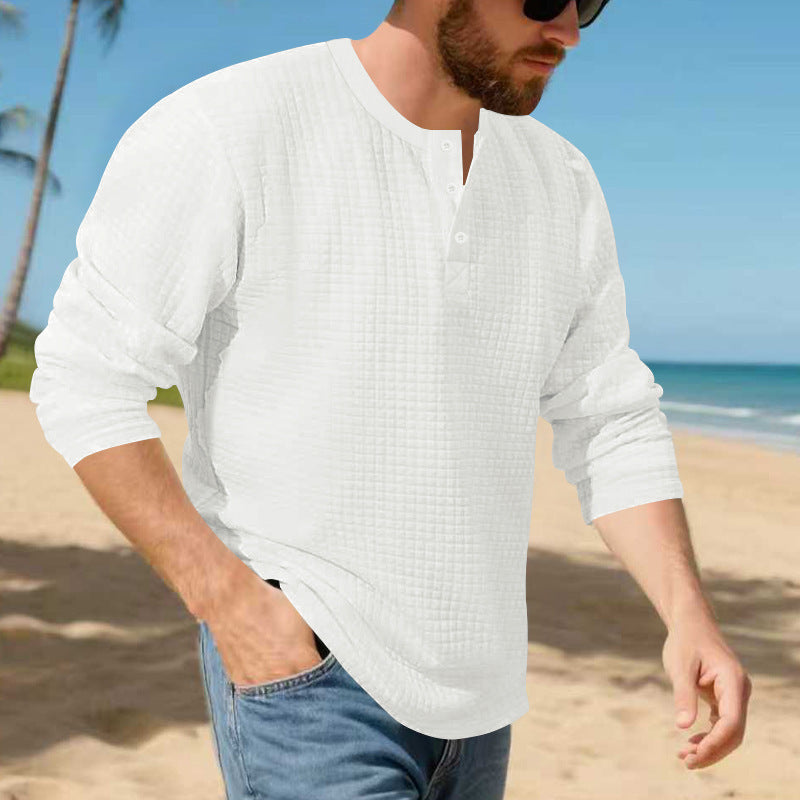 Herren stilvolles Langarm-Henley-Shirt mit strukturierter Oberfläche Echoarchiv