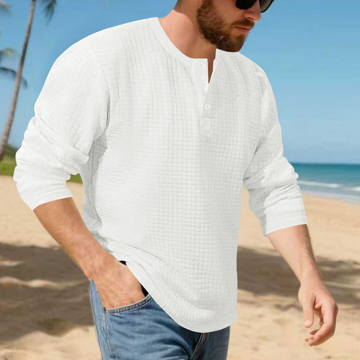 Herren stilvolles Langarm-Henley-Shirt mit strukturierter Oberfläche Echoarchiv