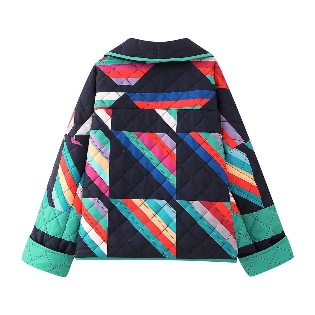 Damen nan gesteppte Oversize Kimonojacke mit grafischem Blockprint und Paspelierung Echo Archiv