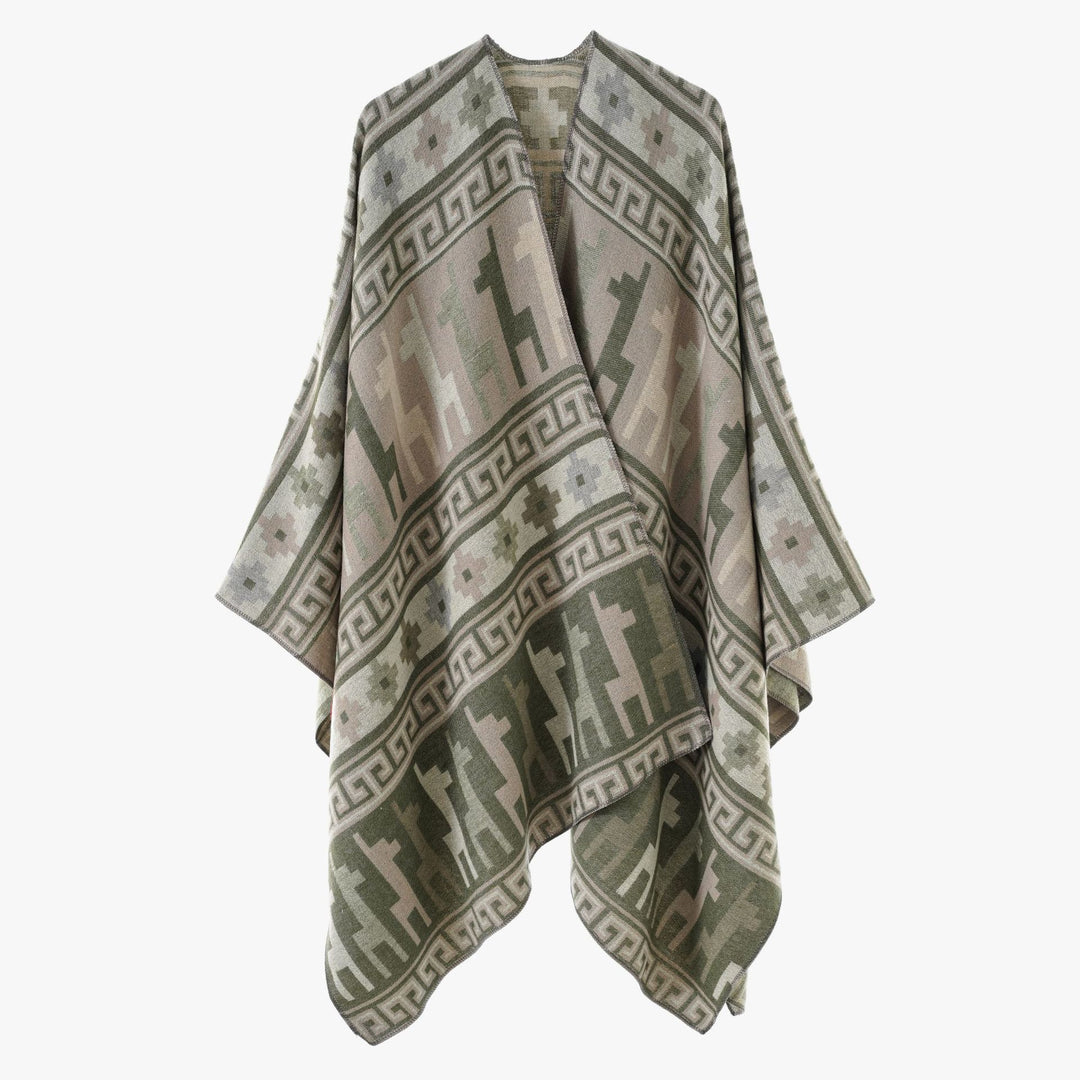 Damen Cape-Überwurf aus Jacquard-Strick mit Tier- und Ethno-Motiv Echo Archiv