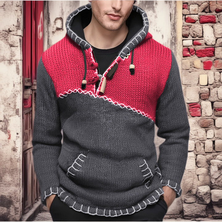 Herren Kapuzenpullover mit einzigartigem Zickzackmuster und hochwertiger Strickstruktur Echoarchiv