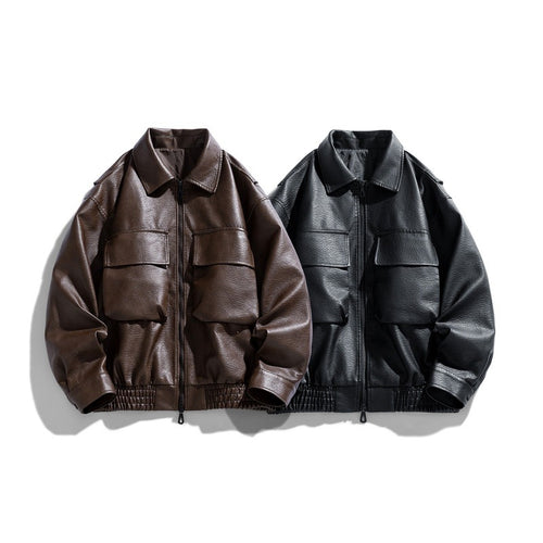 Herren Lässige Kunstlederjacke mit praktischen Taschen Echo Archiv