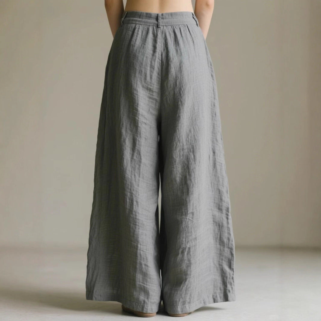 Damen weite Leinenhose mit eleganter Bundfalte und Taschen Echo Archiv