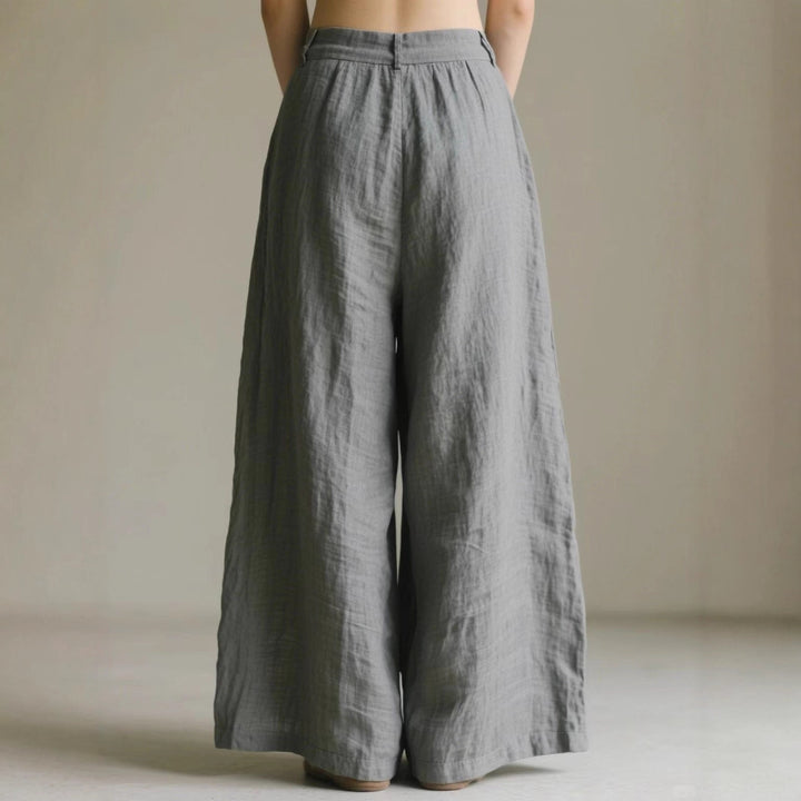 Damen weite Leinenhose mit eleganter Bundfalte und Taschen Echo Archiv