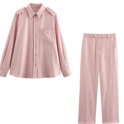 Damen Zweiteiliges Set mit lockerem Hemd und gerade geschnittener Highwaist‑Hose Echo Archiv