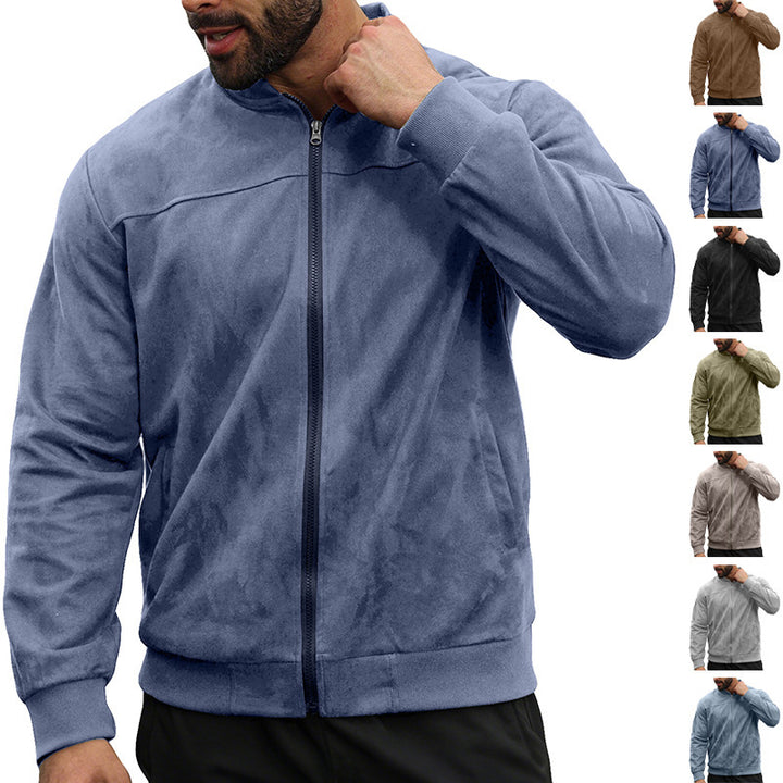 Herren Leichte Bomberjacke im Velours-Look mit Reißverschluss und Rippbündchen Echoarchiv