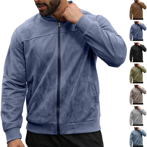 Herren Leichte Bomberjacke im Velours-Look mit Reißverschluss und Rippbündchen Echoarchiv