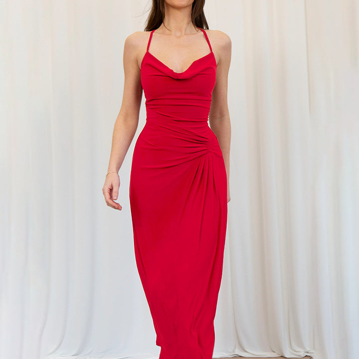 Damen Elegantes Maxikleid mit asymmetrischem Cowl-Ausschnitt und stilvoller Raffung Echo Archiv