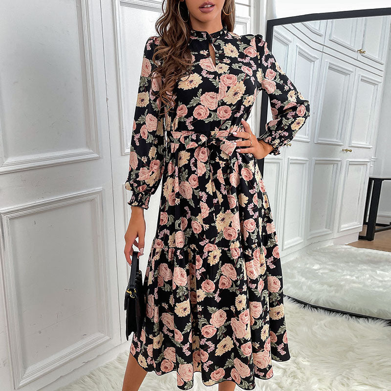 Damen Blumenkleid mit Rüschen und langen Ärmeln Echo Archiv