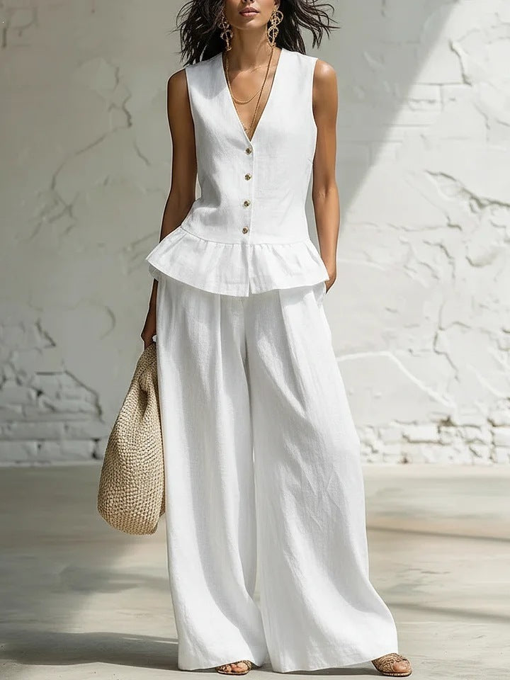 Damen lässiger Jumpsuit mit peplum Schnitt und Knopfdetails Echo Archiv