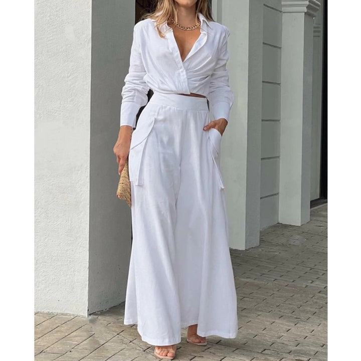 Damen Hochtaillierte weite Palazzo-Hose mit seitlicher Cargotasche und fließender Silhouette – Avérine