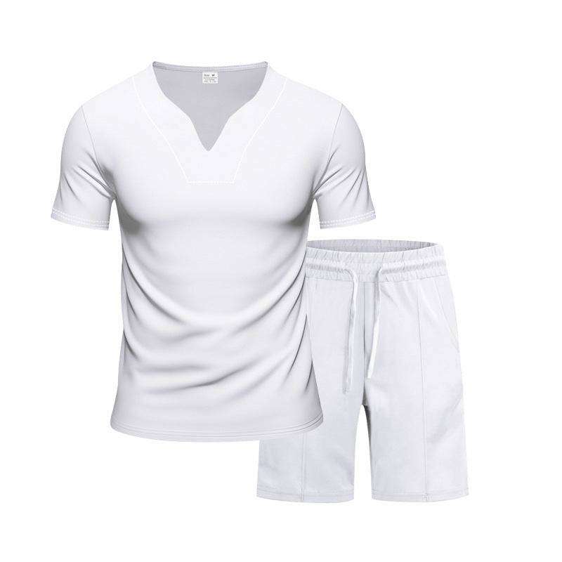 Herren Sportliches Freizeit-Set mit atmungsaktivem V-Ausschnitt T-Shirt und elastischen Shorts Echoarchiv