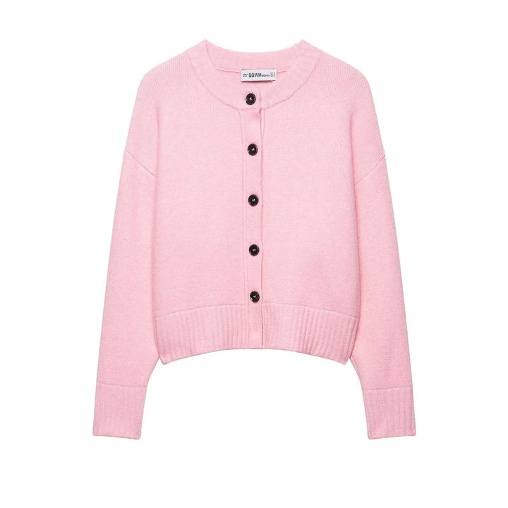 Damen Cropped-Cardigan mit kastiger Silhouette, Rippenbund und Rundhalsausschnitt Echoarchiv