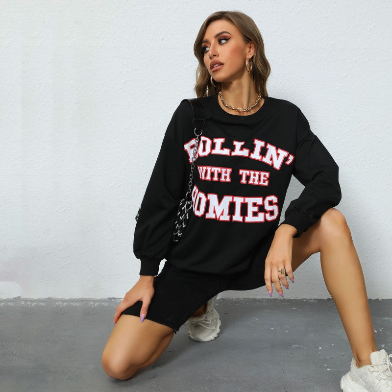 Damen Oversize College-Sweatshirt mit großem Frontprint, Rundhals & geripptem Saum Echoarchiv