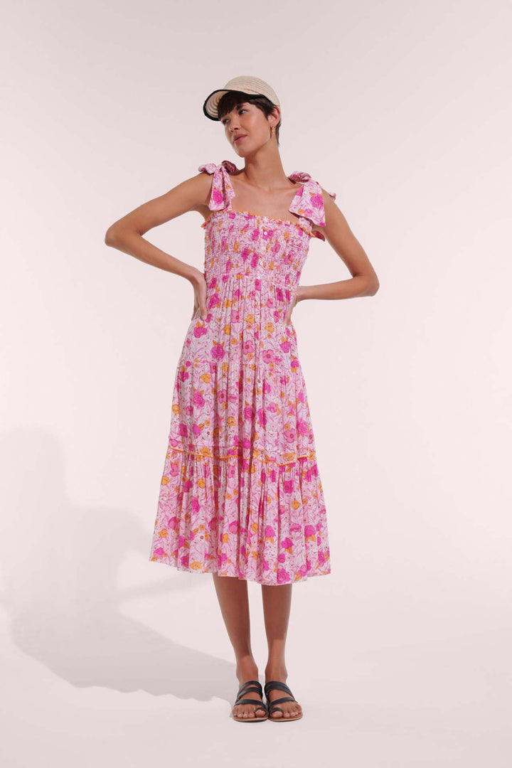 Damen Maxikleid mit floralem Rüschendesign und elastischem Oberteil Echo Archiv