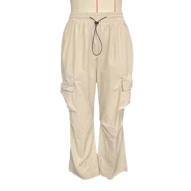 Damen lockere Cargo-Hose mit weitem Bein elastischem Bund und Multifunktions-Seitentaschen – Avérine