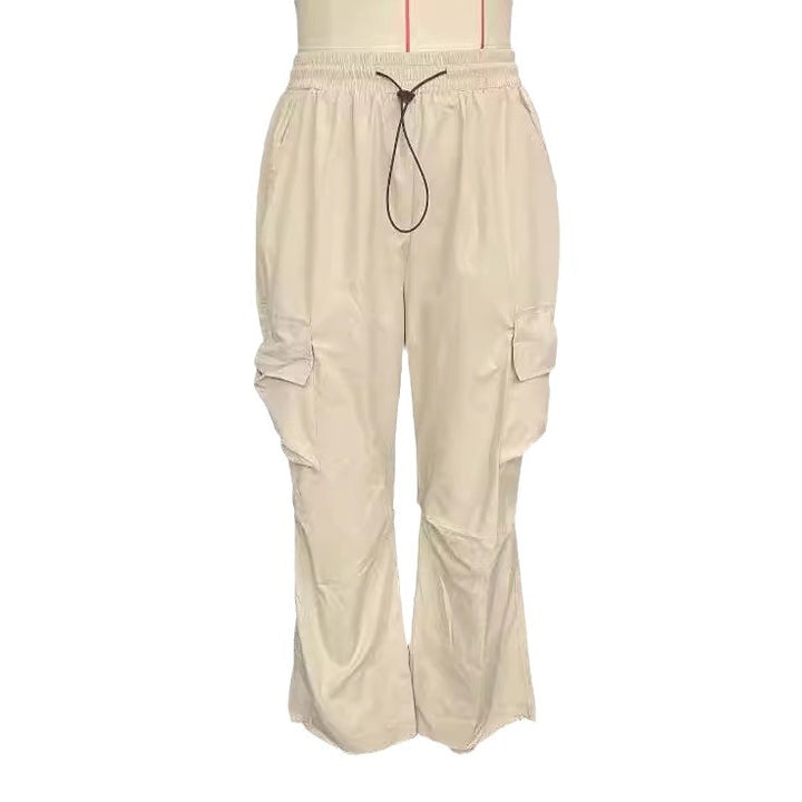 Damen lockere Cargo-Hose mit weitem Bein elastischem Bund und Multifunktions-Seitentaschen – Avérine