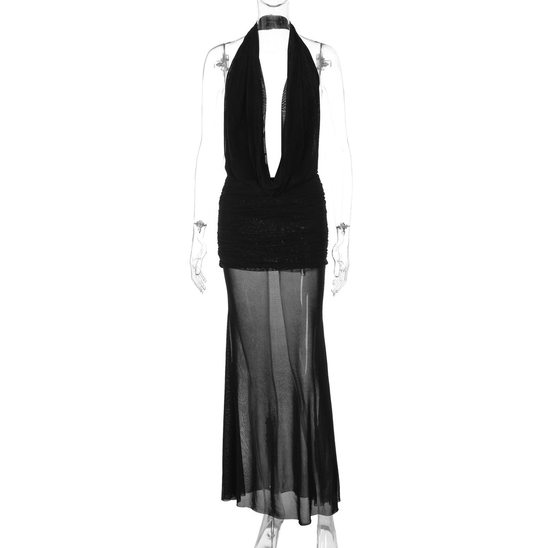 Damen Elegantes Maxikleid mit tiefem V-Ausschnitt und schimmernder Materialstruktur Echo Archiv