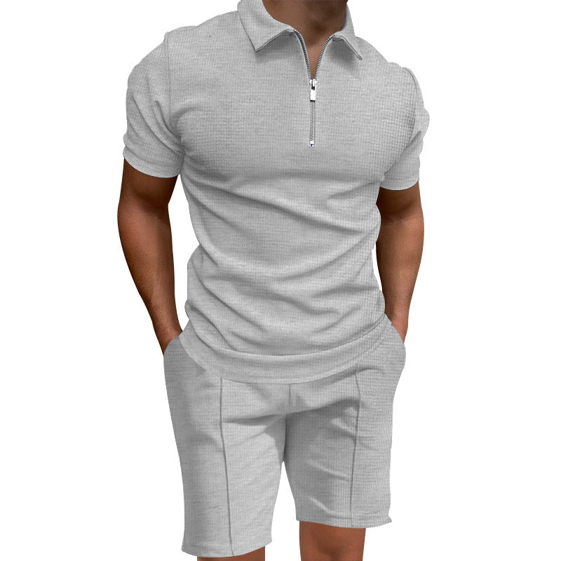 Herren Polo- und Shorts-Set mit modernem Reißverschluss und elastischem Bund Echoarchiv