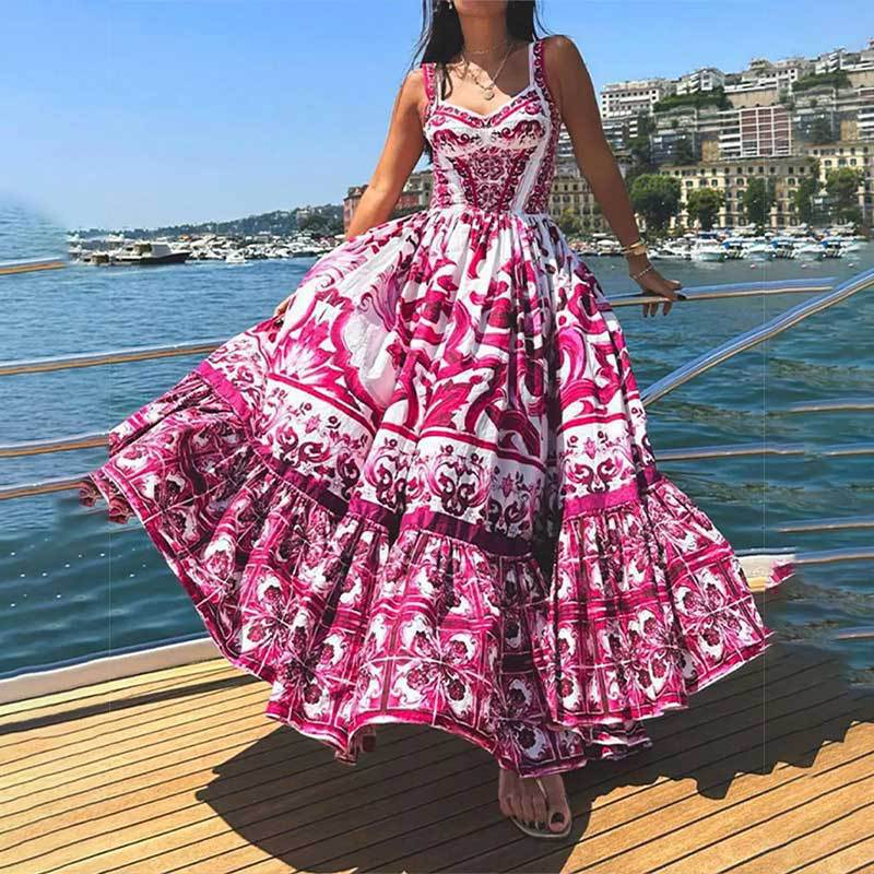 Damen Maxikleid mit elegantem A-Linien-Schnitt und floralen Musterdetails Echo Archiv