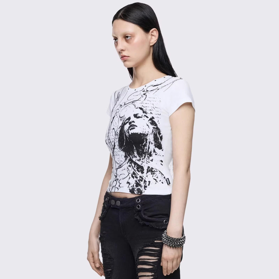 Damen Kreatives Grafik-Print T-Shirt Echo Archiv