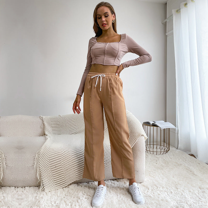 Damen Relaxed-Hose mit Elastikbund, Kordelzug und Bügelfalte Echoarchiv