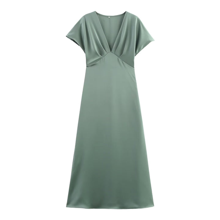 Damen Maxikleid mit elegantem V-Ausschnitt und fließendem Satin-Material Echo Archiv