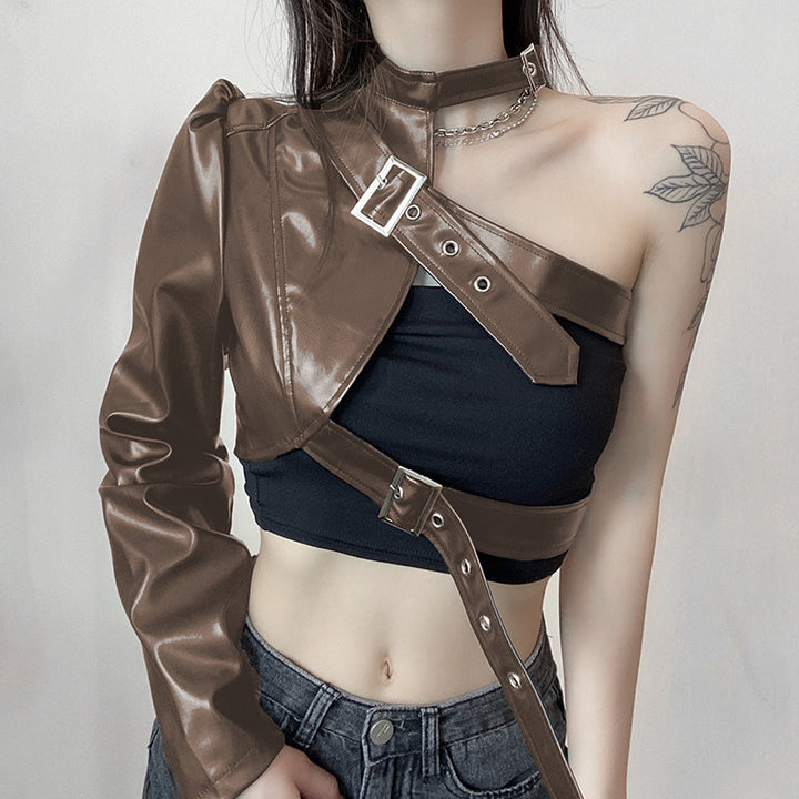 Damenmode-Oberteil aus Kunstleder mit asymmetrischem Design Echo Archiv