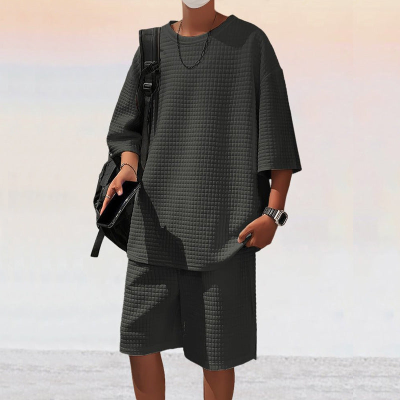 Herren nan quadratstruktur Freizeitset mit oversized Rundhalsshirt und knielangen Relax-Shorts Echo Archiv