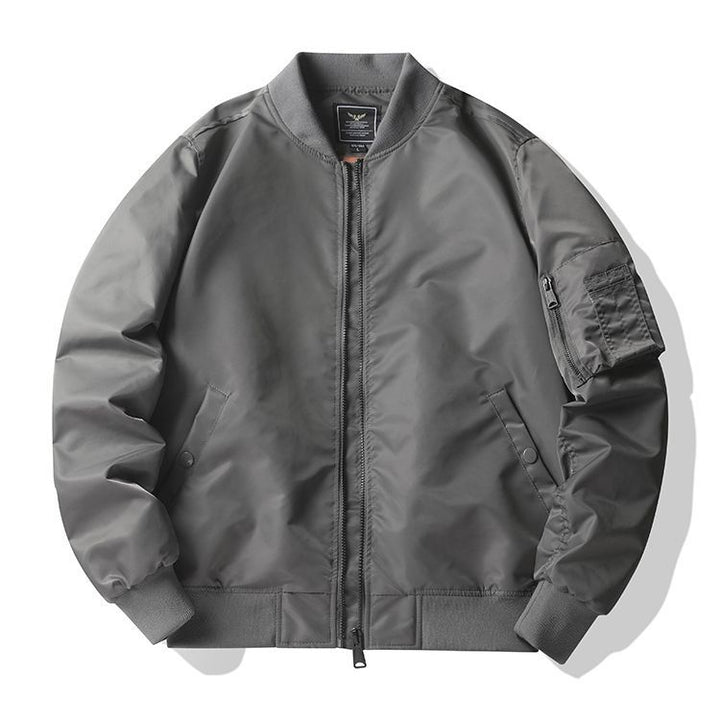 Men's low-profile utility bomber jacket with two-way concealed zip and sleeve tool pocket – Brevano