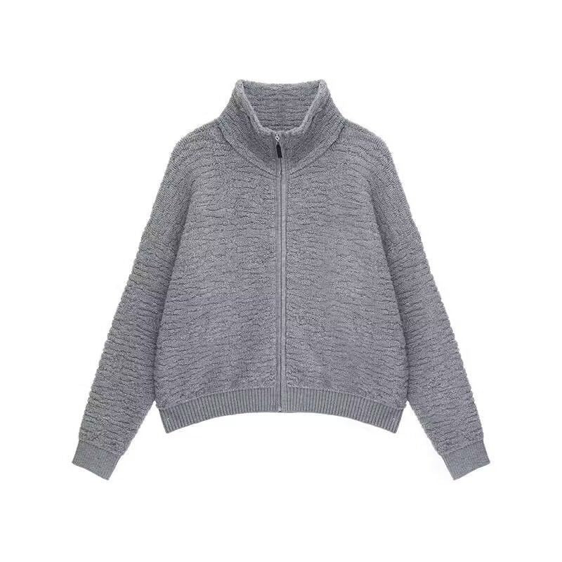 Damen Hochwertiger Strickpullover mit Stehkragen und Reißverschluss Echoarchiv