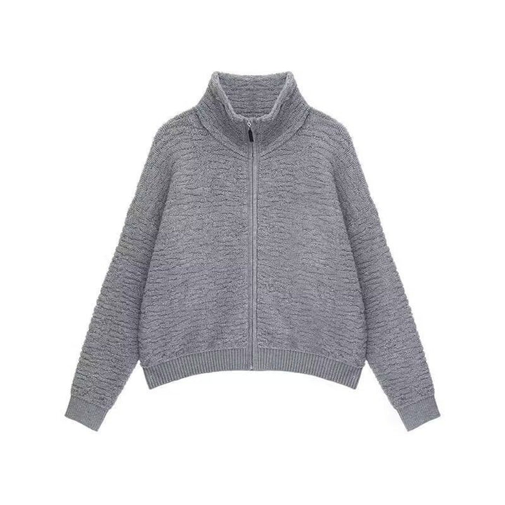 Damen Hochwertiger Strickpullover mit Stehkragen und Reißverschluss Echoarchiv