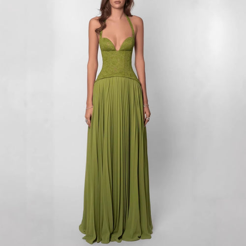 Damen Elegantes Maxikleid mit tiefem V-Ausschnitt und fließendem Rock Echo Archiv