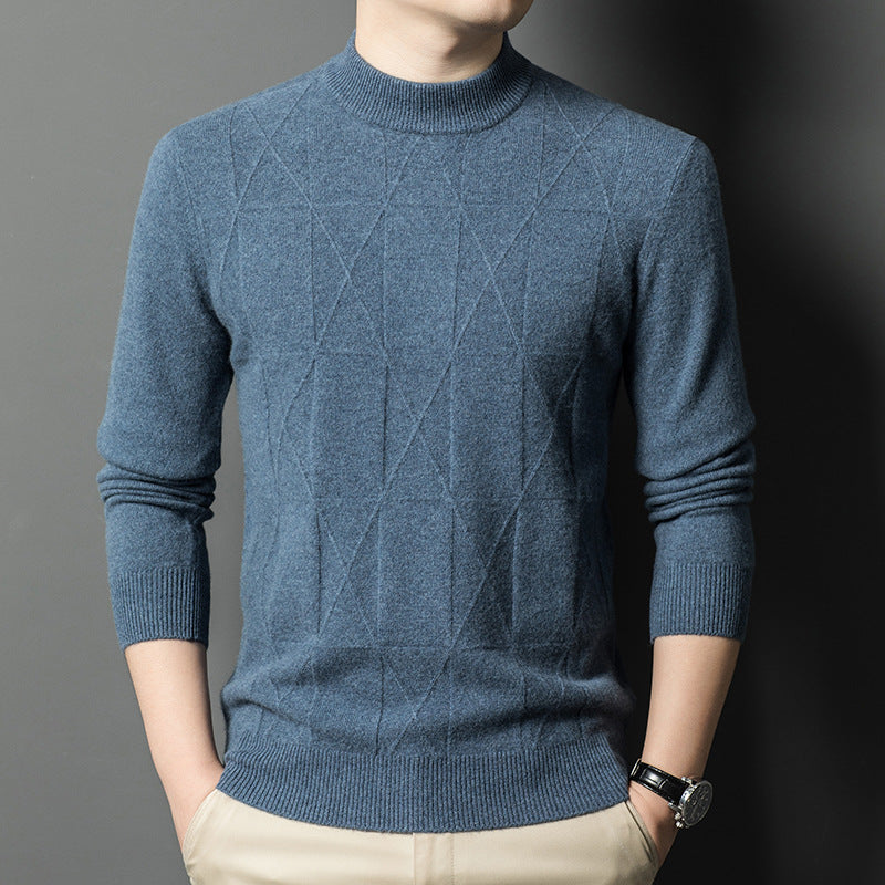 Herren eleganter Strickpullover mit hohem Kragen und modernem Rautenmuster Echoarchiv
