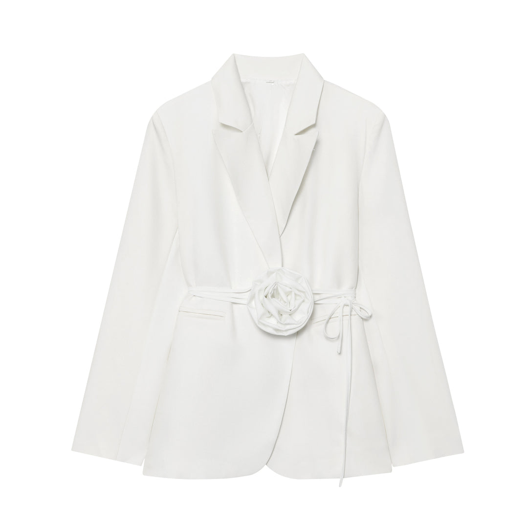 Damen nan taillierter Blazer mit dekorativer Rosenapplikation und Bindegürtel Echo Archiv