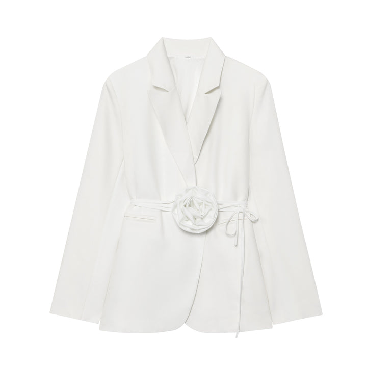 Damen nan taillierter Blazer mit dekorativer Rosenapplikation und Bindegürtel Echo Archiv