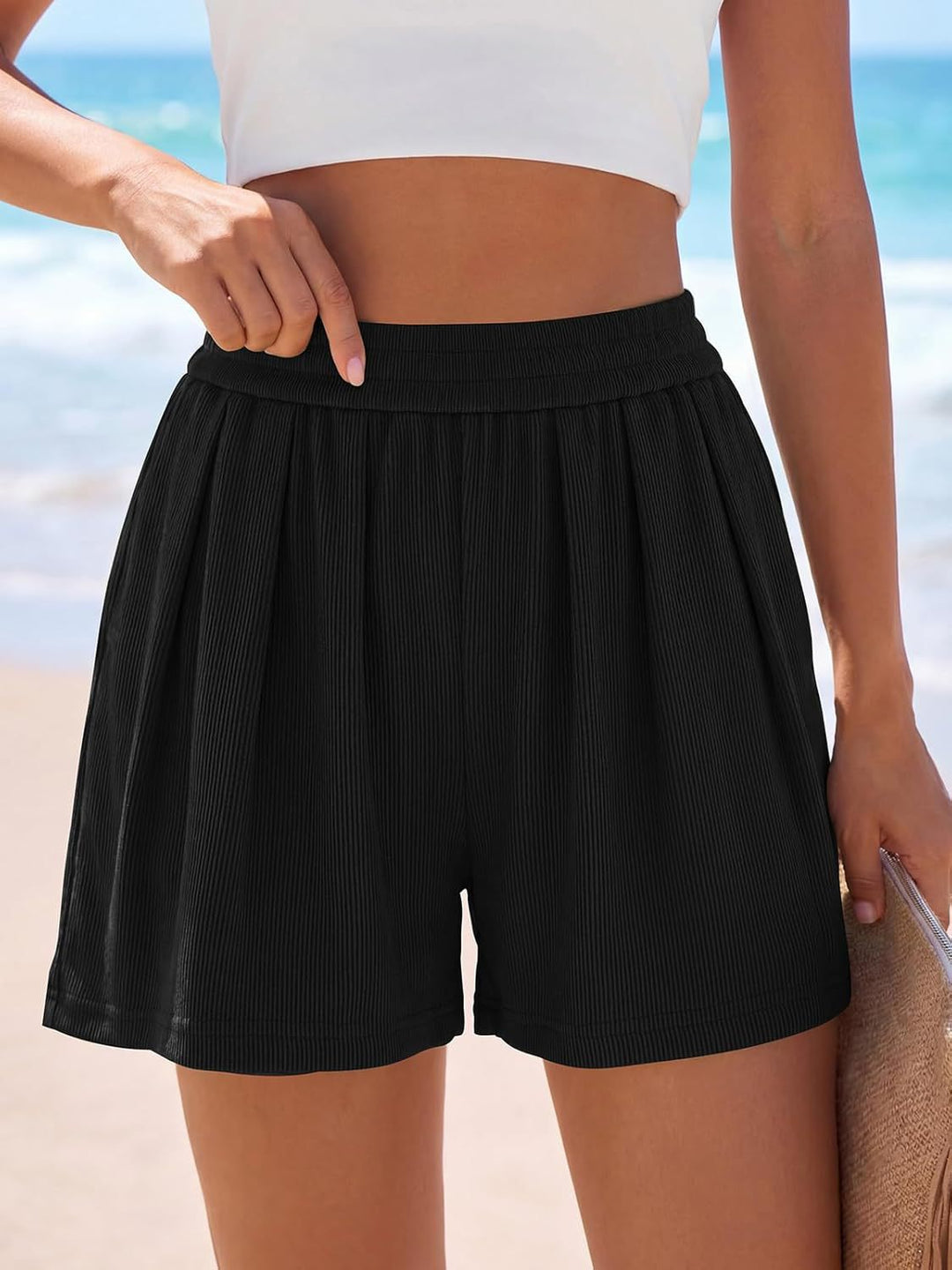 Damen Legere Freizeitshorts mit elastischem Bund und Falten Echo Archiv