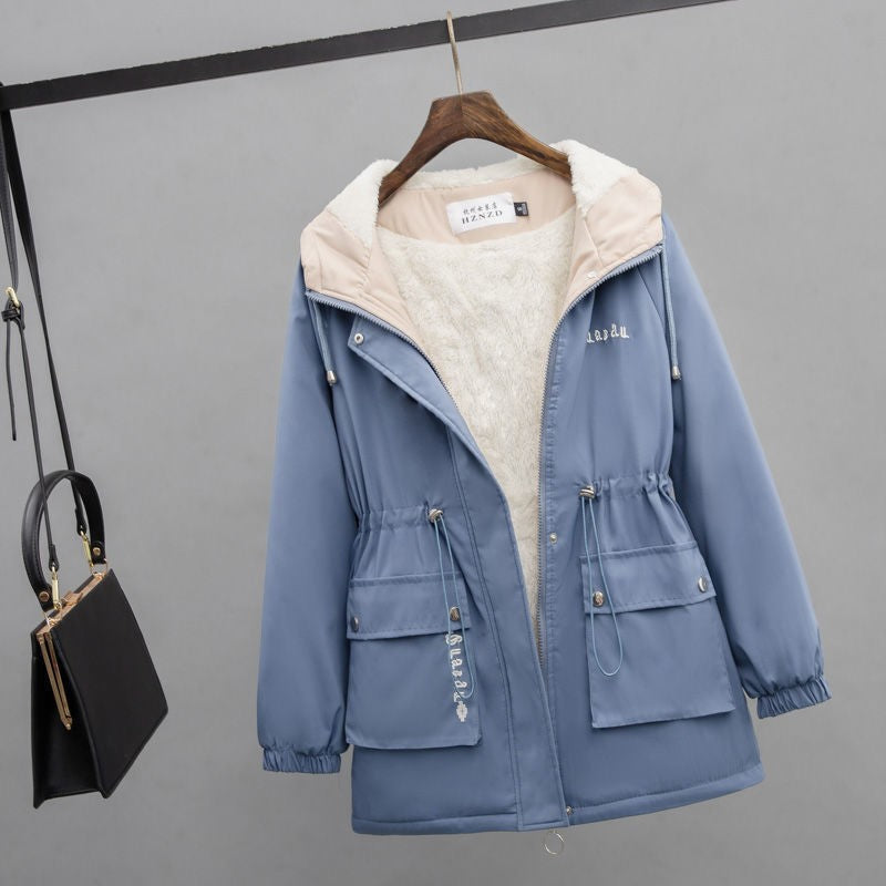 Damen Wasserabweisender Kapuzenparka mit Teddyfutter Tunnelzugtaillierung und Mehrfachtaschen – Célinea