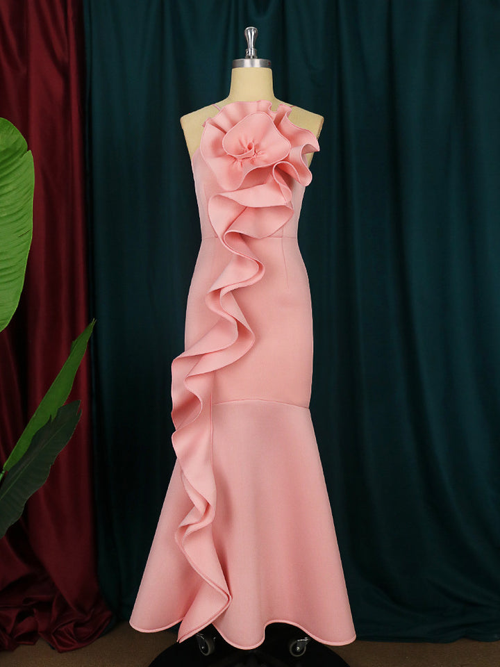 Damen elegantes Abendkleid mit asymmetrischen Rüschen Echo Archiv