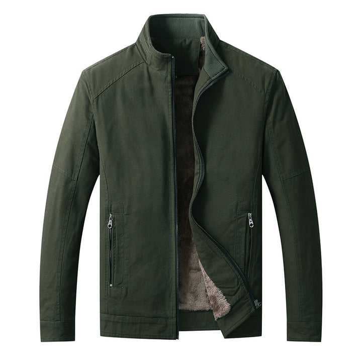Herren Leichte Baumwoll-Canvas Übergangsjacke mit wärmender Plüschinnenfütterung und Stehkragen – Taviero