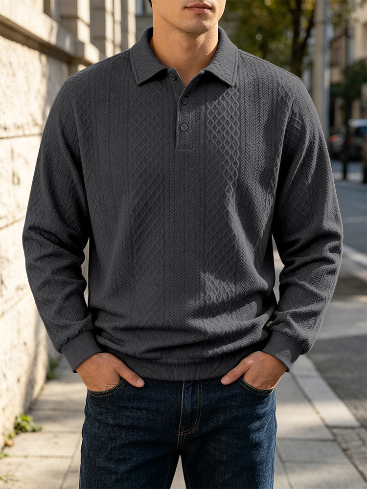 Herren Feinstrick-Poloshirt mit Zopfmuster und gerippten Bündchen Echoarchiv