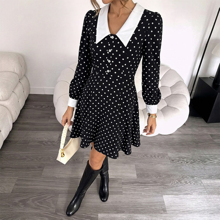 Damen Elegantes Polka-Dot Minikleid mit Kragen Echo Archiv