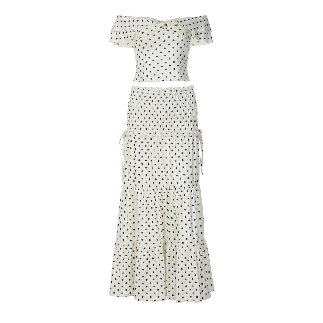 Damen Verspieltes Maxikleid mit schulterfreiem Design und voluminiösen Rüschen Echo Archiv