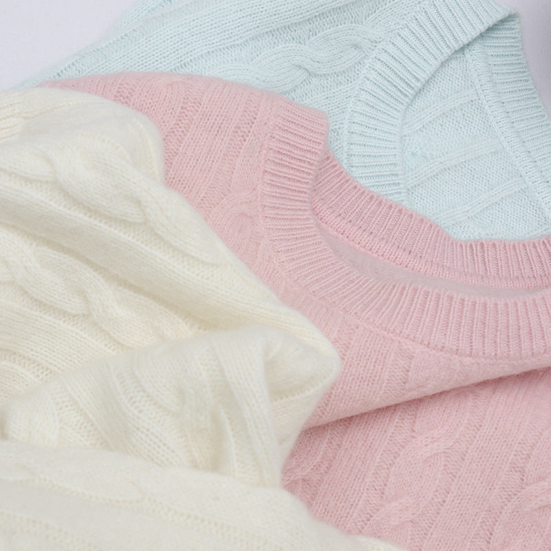 Damen Feiner Zopfmuster-Kabelstrickpullover mit Rundhalsausschnitt und Kaschmir‑Effekt Echo Archiv